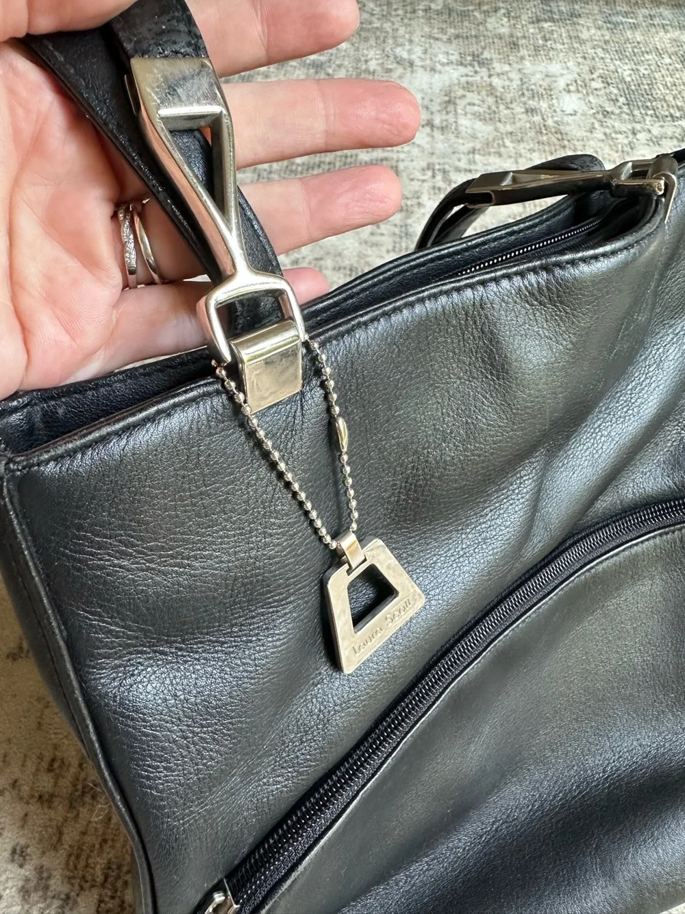 Laura Scott Vintage Black Genuine Leather Shoulder Bag Tote